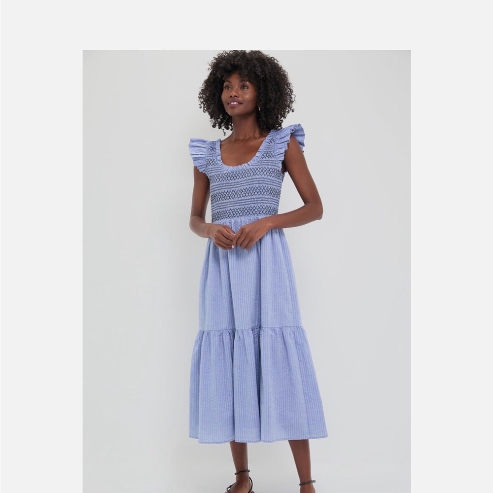 Pomander Place Blue Seersucker Smocked Maxine Dress